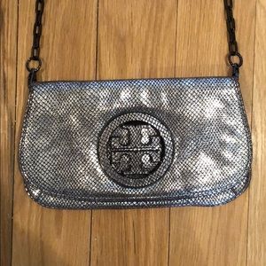 EUC Tory Burch Silver Clutch Removable Chain Strap